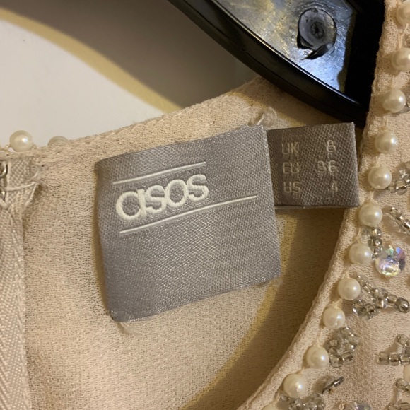 ASOS Embellished Crop Top Beaded Mini‎ Dress Women’s Ivory Beige Size US 4 - Picture 10 of 14
